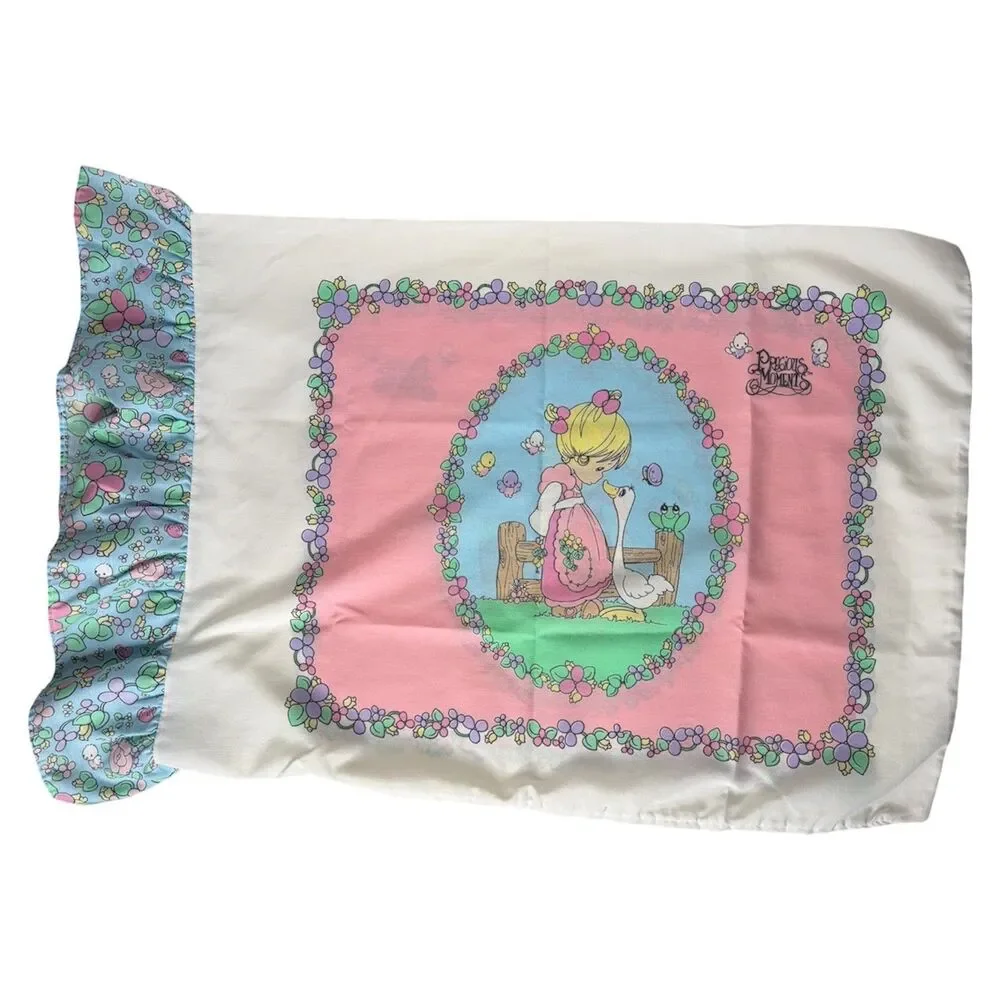 Vintage Precious Moments Pillow Case Ruffle Goose Springmaid Standard